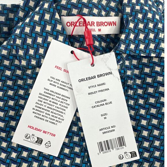 Orlebar Brown Catalina Blue Relaxed Fit Classic Piscina Print Shirt Size M - Picture 4 of 11
